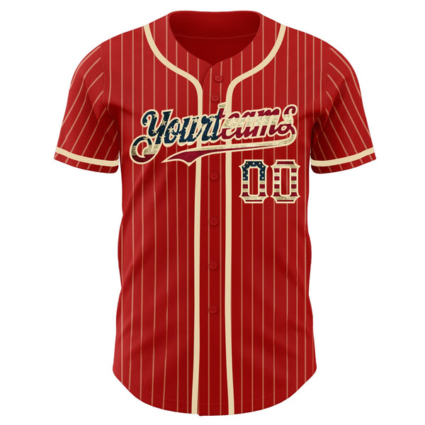Custom Red Cream Pinstripe Vintage USA Flag Authentic Baseball Jersey alternate