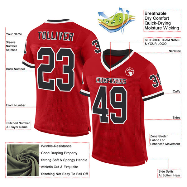 Custom Red Black-White Mesh Authentic Throwback Football Jersey alternate