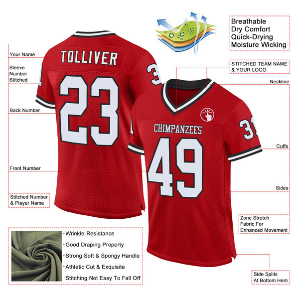 Custom Red White-Black Mesh Authentic Throwback Football Jersey alternate