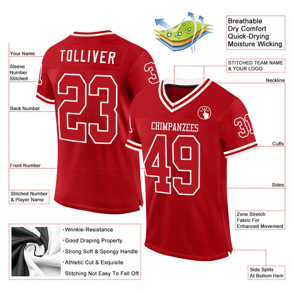 Custom Red White Mesh Authentic Throwback Football Jersey alternate