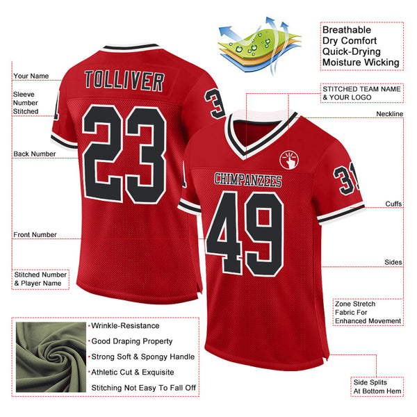 Custom Red Black-White Mesh Authentic Throwback Football Jersey alternate