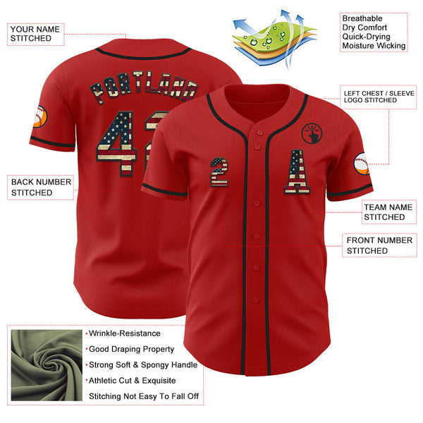Custom Red Vintage USA Flag-Black Authentic Baseball Jersey alternate