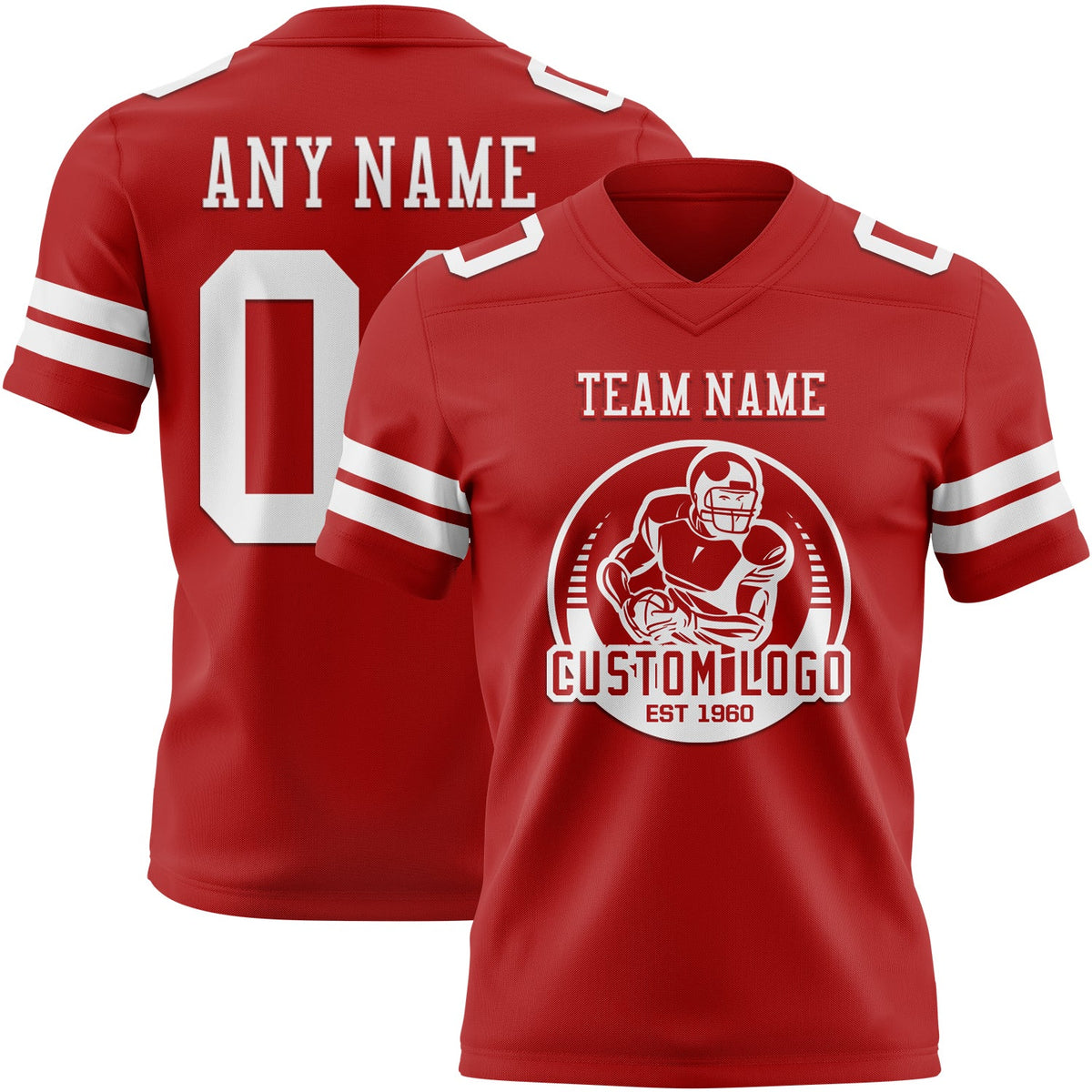 Custom Red White Authentic Football Jersey - Back
