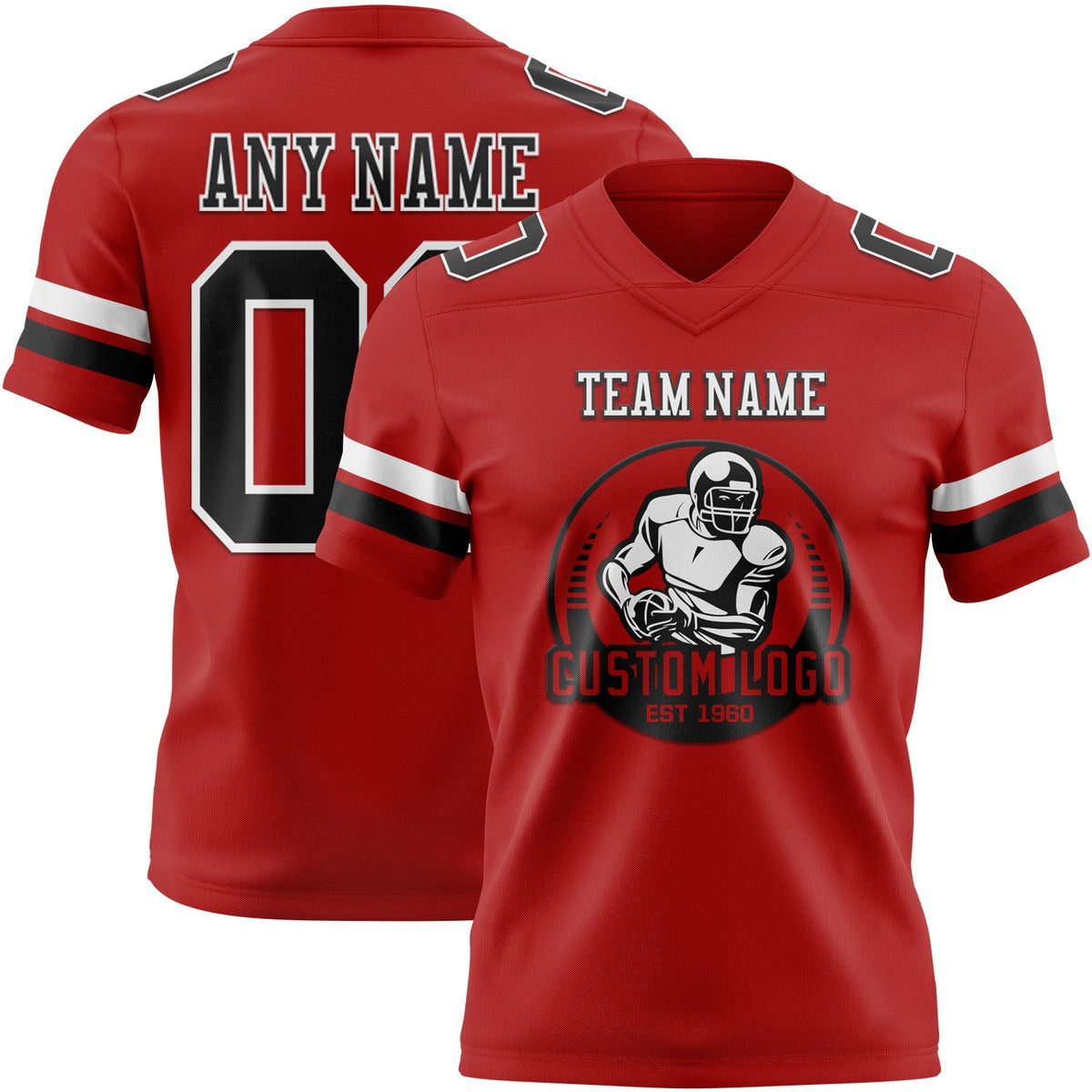Custom Red Black-White Authentic Football Jersey - Back