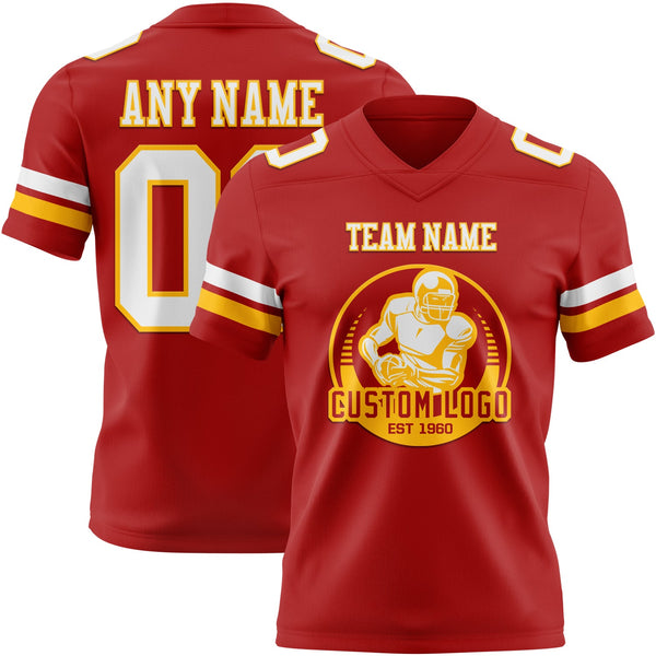 Custom Red White-Gold Authentic Football Jersey alternate