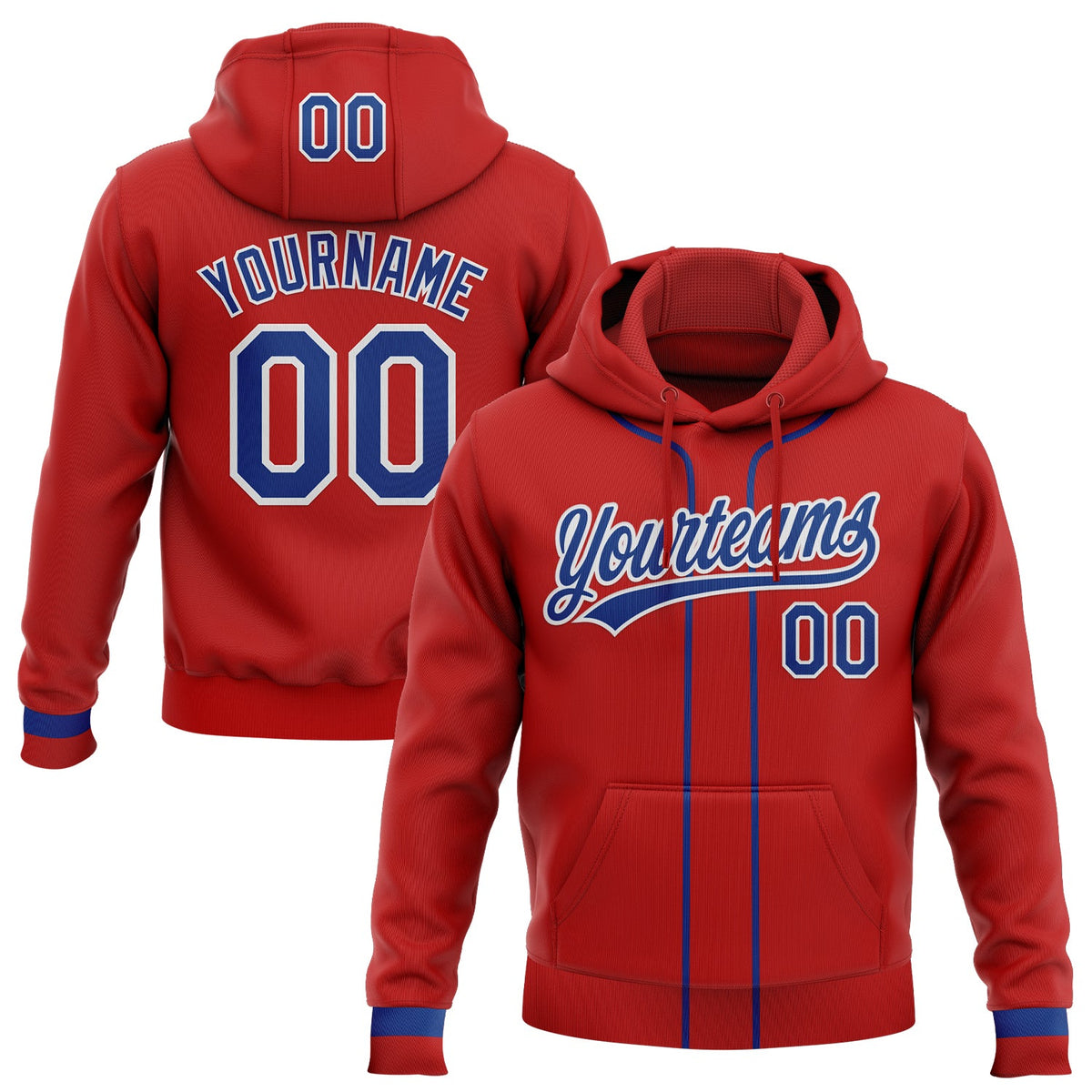 Custom Stitched Red Royal-White Baseball Pullover Sweatshirt Hoodie