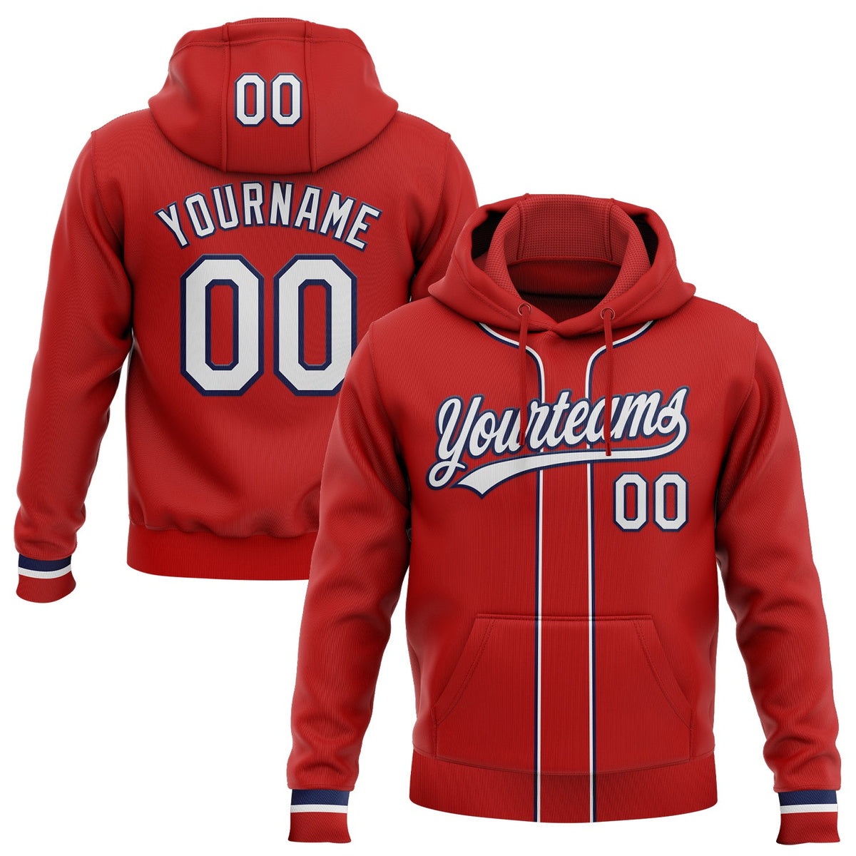 Custom Stitched Red White-Navy Baseball Pullover Sweatshirt Hoodie