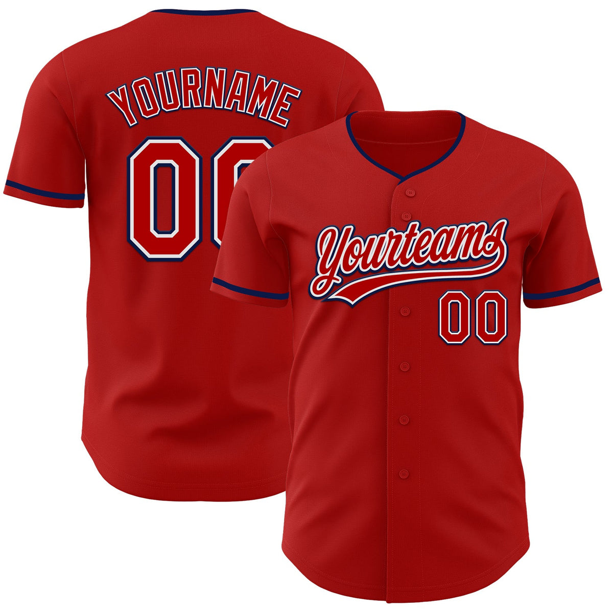 Custom Red White-Navy Authentic Baseball Jersey
