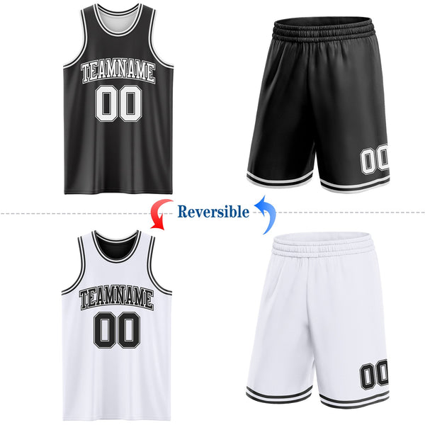 Custom Reversible Black White Double Side Sublimation Basketball Set Jersey alternate