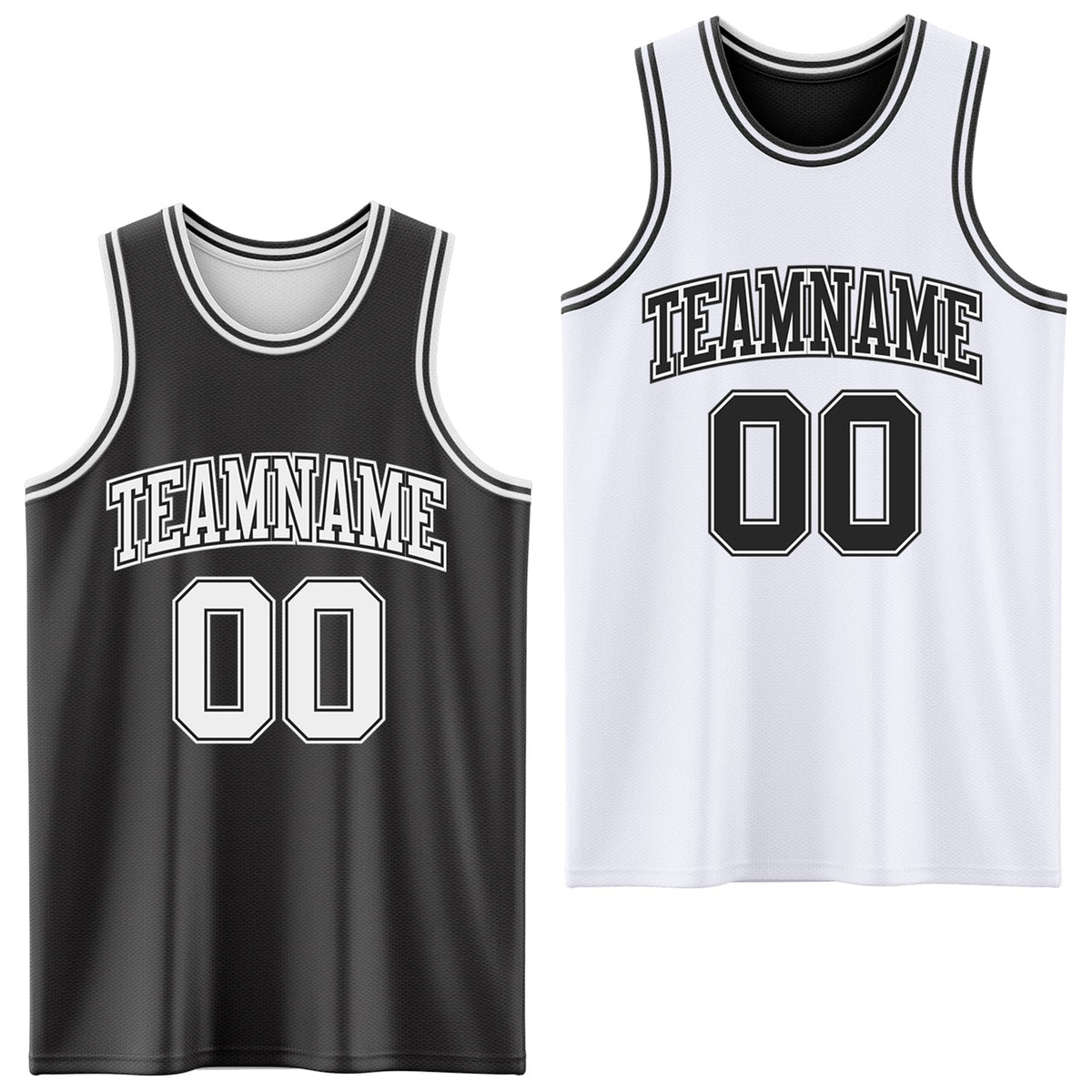 Custom Reversible Black White Double Side Sublimation Basketball Set Jersey