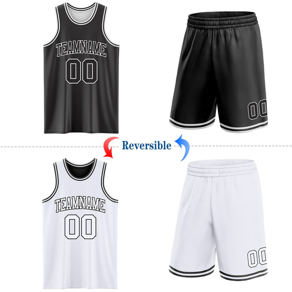 Custom Reversible Black White Double Side Sublimation Basketball Set Jersey alternate