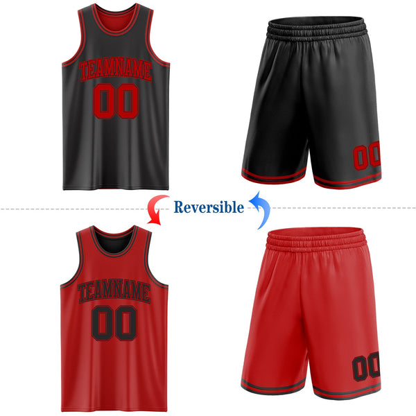 Custom Reversible Black Red Double Side Sublimation Basketball Set Jersey alternate