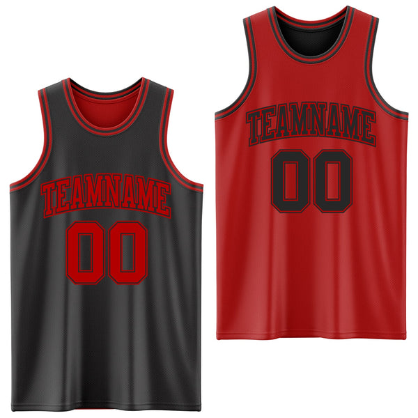 Custom Reversible Black Red Double Side Sublimation Basketball Set Jersey