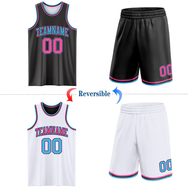 Custom Reversible Black Pink-Sky Blue Double Side Sublimation Basketball Set Jersey alternate