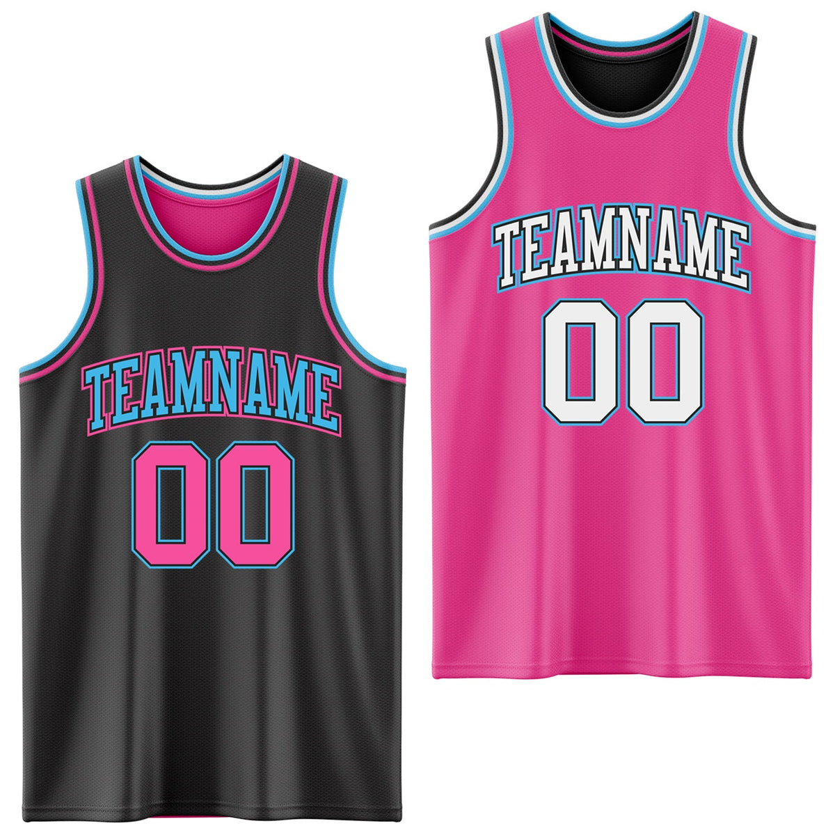 Custom Reversible Black Pink-Sky Blue Double Side Sublimation Basketball Set Jersey