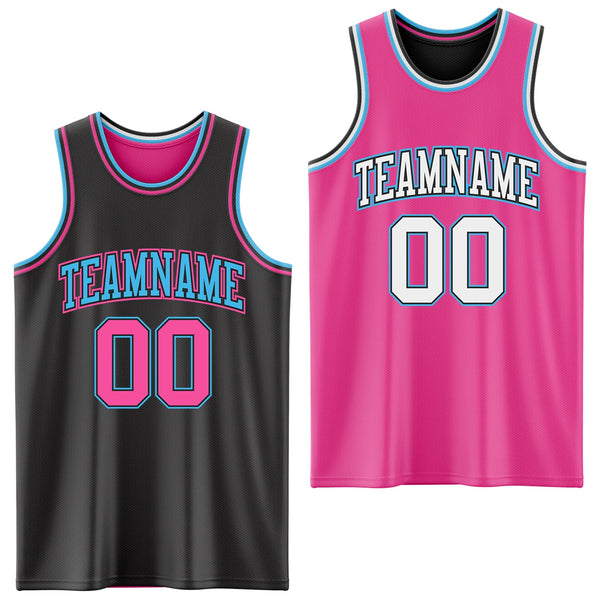 Custom Reversible Black Pink-Sky Blue Double Side Sublimation Basketball Set Jersey