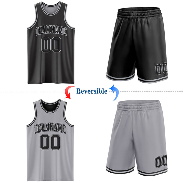 Custom Reversible Black Gray Double Side Sublimation Basketball Set Jersey alternate