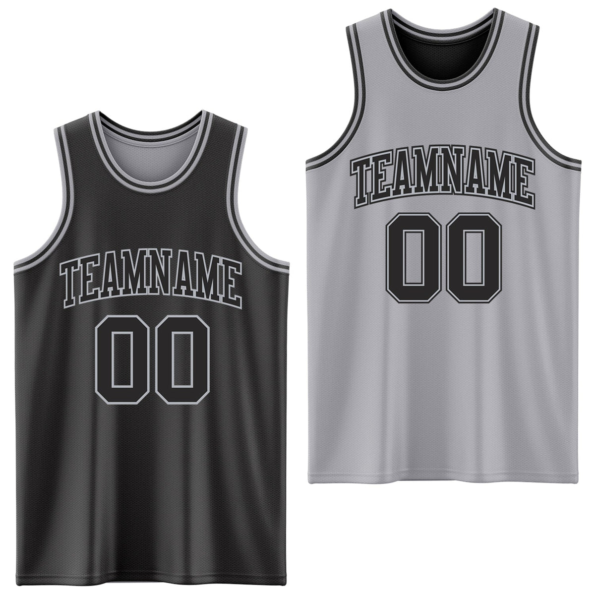 Custom Reversible Black Gray Double Side Sublimation Basketball Set Jersey