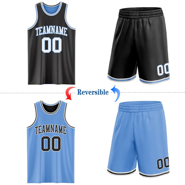 Custom Reversible Black White-Light Blue Double Side Sublimation Basketball Set Jersey alternate