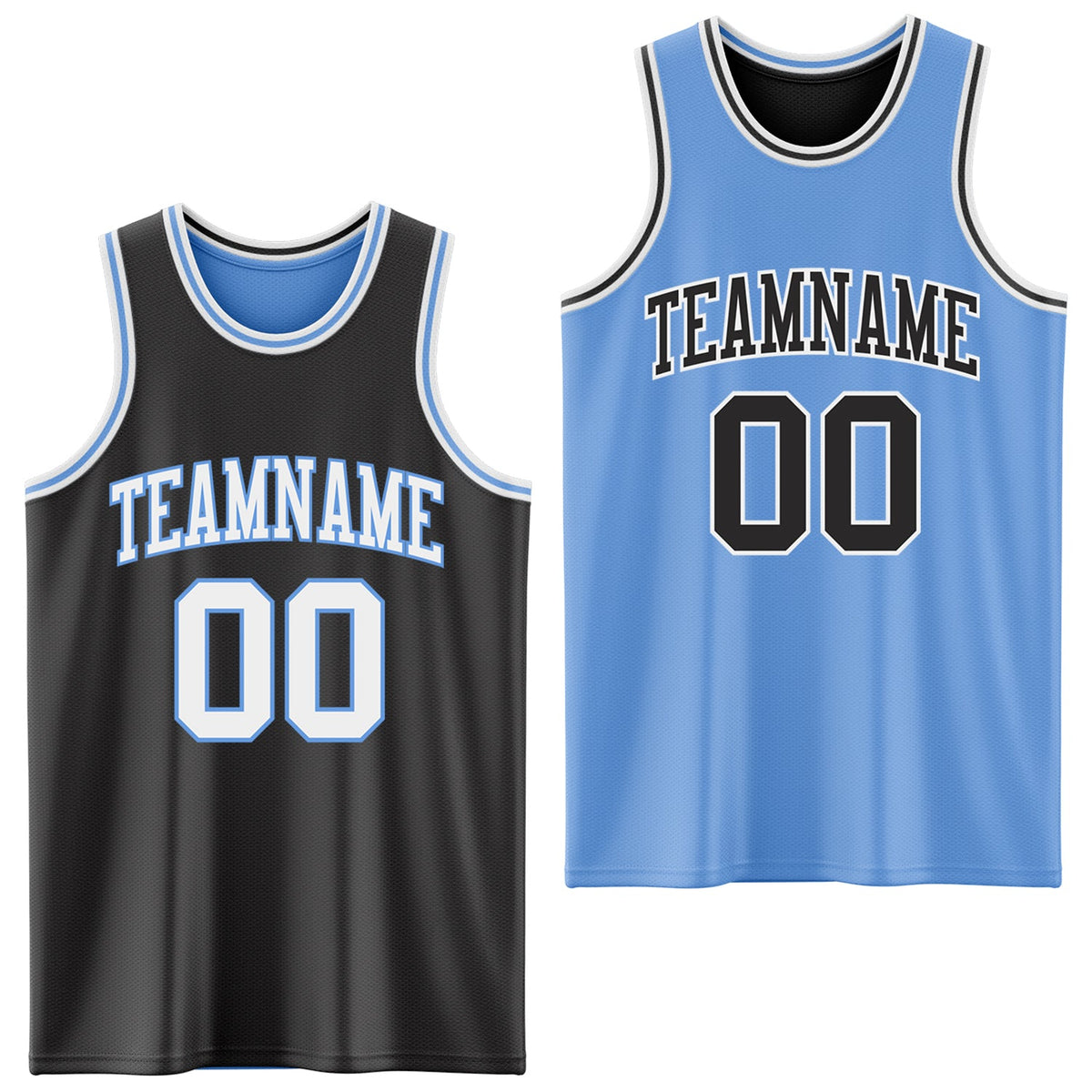 Custom Reversible Black White-Light Blue Double Side Sublimation Basketball Set Jersey