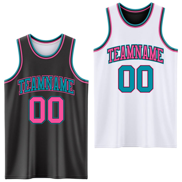 Custom Reversible Black Pink-Teal Double Side Sublimation Basketball Set Jersey
