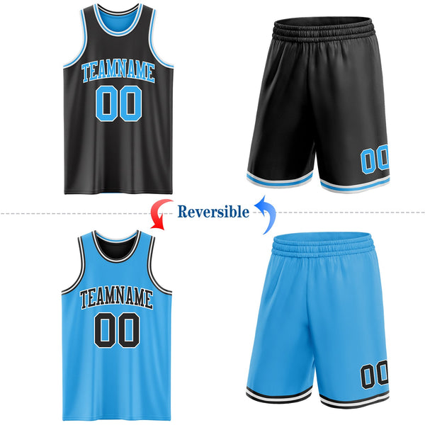 Custom Reversible Black Sky Blue-White Double Side Sublimation Basketball Set Jersey alternate