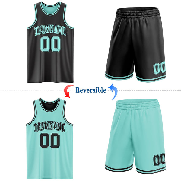 Custom Reversible Black Ice Blue Double Side Sublimation Basketball Set Jersey alternate