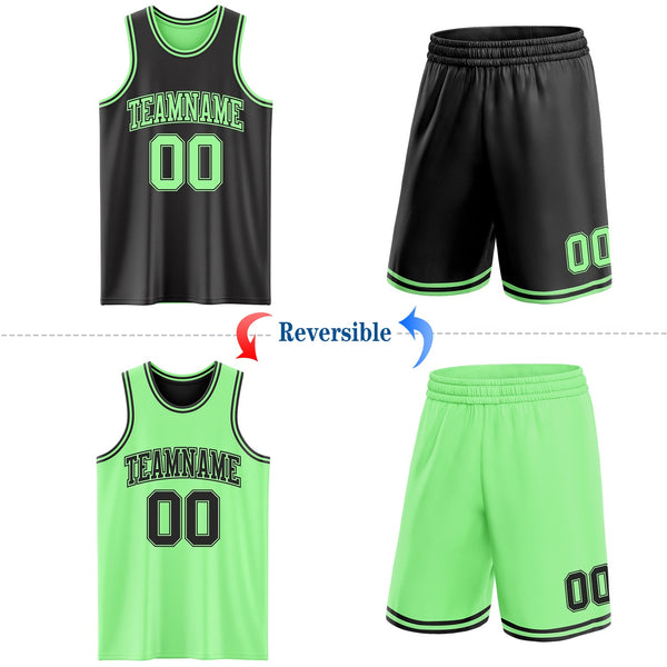 Custom Reversible Black Pea Green Double Side Sublimation Basketball Set Jersey alternate