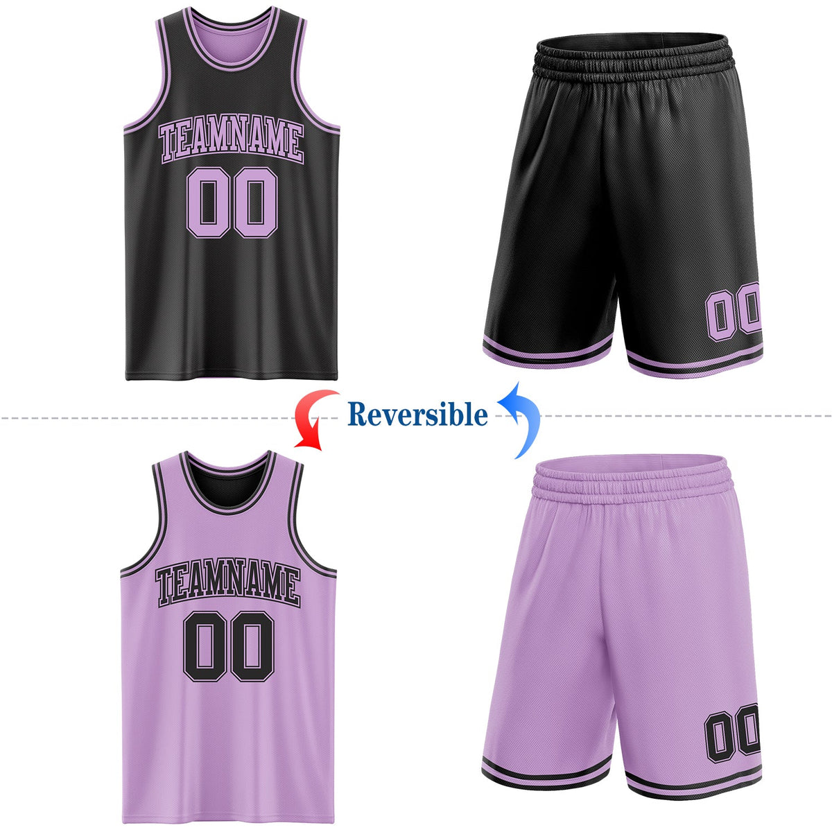 Custom Reversible Black Light Purple Double Side Sublimation Basketball Set Jersey - Back