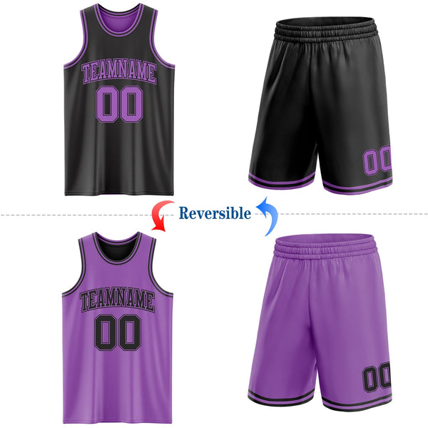 Custom Reversible Black Medium Purple Double Side Sublimation Basketball Set Jersey alternate