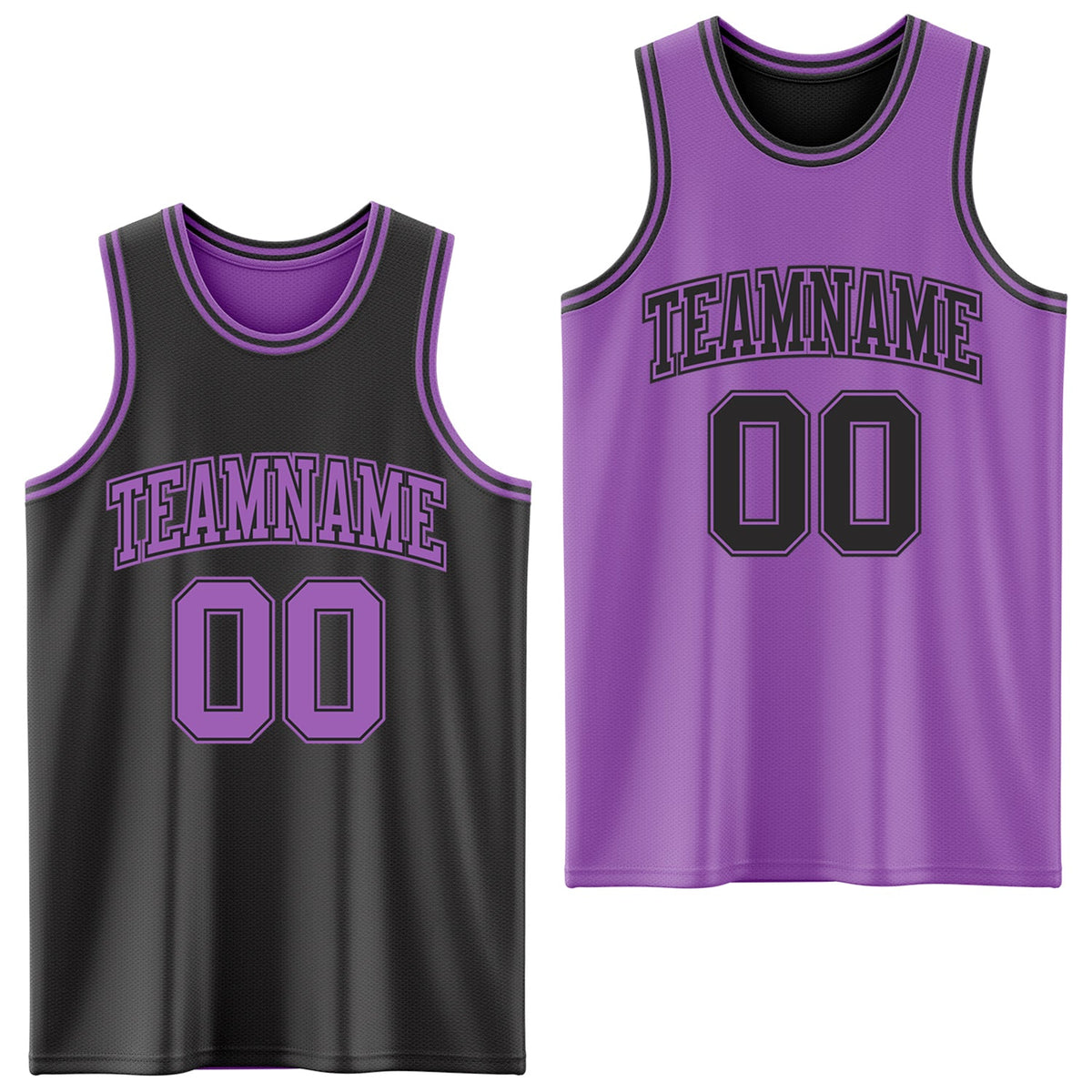 Custom Reversible Black Medium Purple Double Side Sublimation Basketball Set Jersey