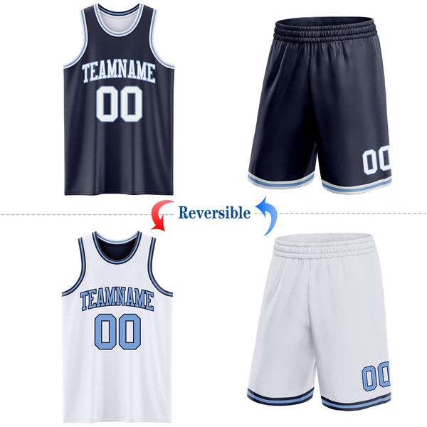 Custom Navy White-Light Blue Reversible Double Side Sublimation Basketball Set Jersey alternate