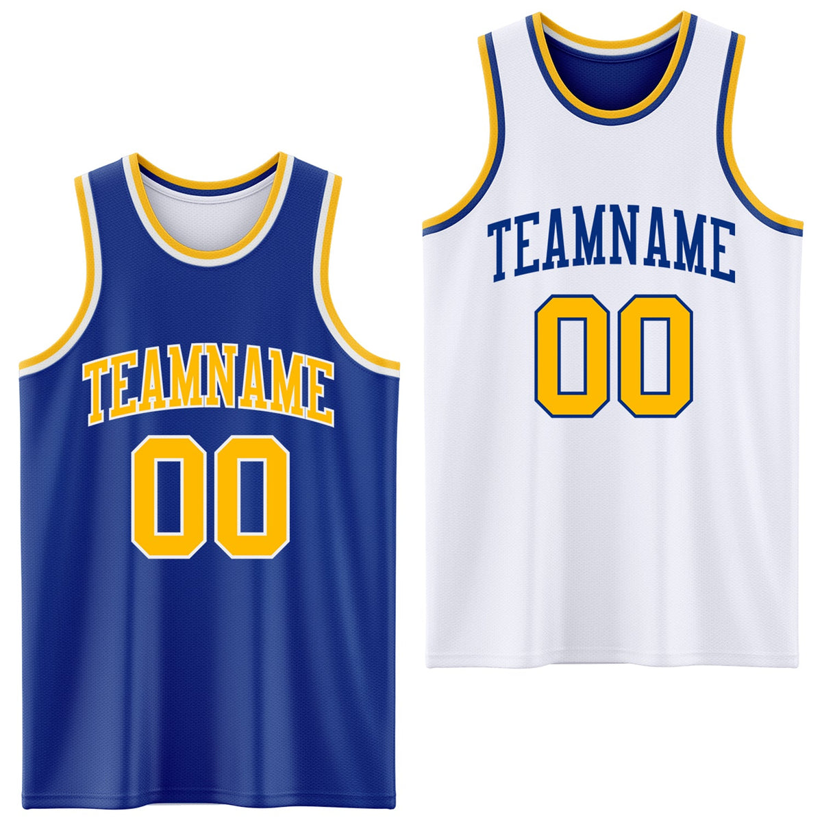 Custom Royal Gold-White Reversible Double Side Sublimation Basketball Set Jersey