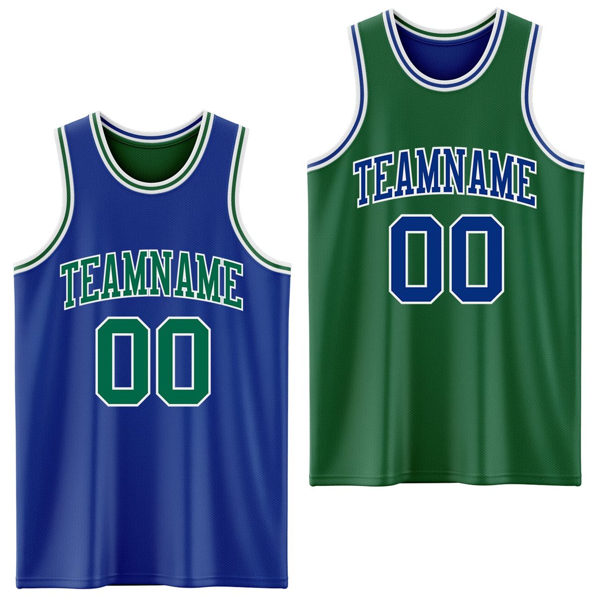 Custom Royal Kelly Green-White Reversible Double Side Sublimation Basketball Set Jersey