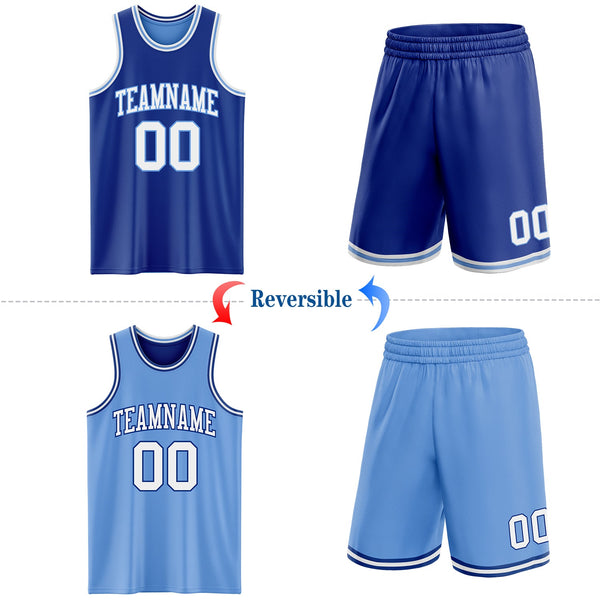 Custom Royal White-Light Blue Reversible Double Side Sublimation Basketball Set Jersey alternate