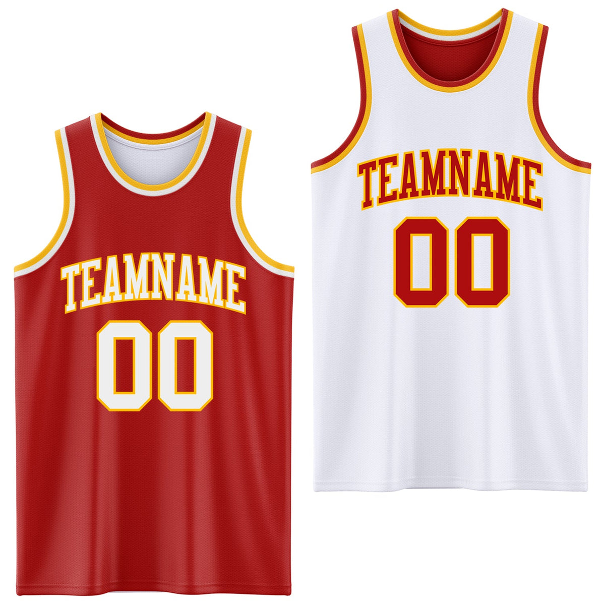 Custom Red White-Gold Reversible Double Side Sublimation Basketball Set Jersey