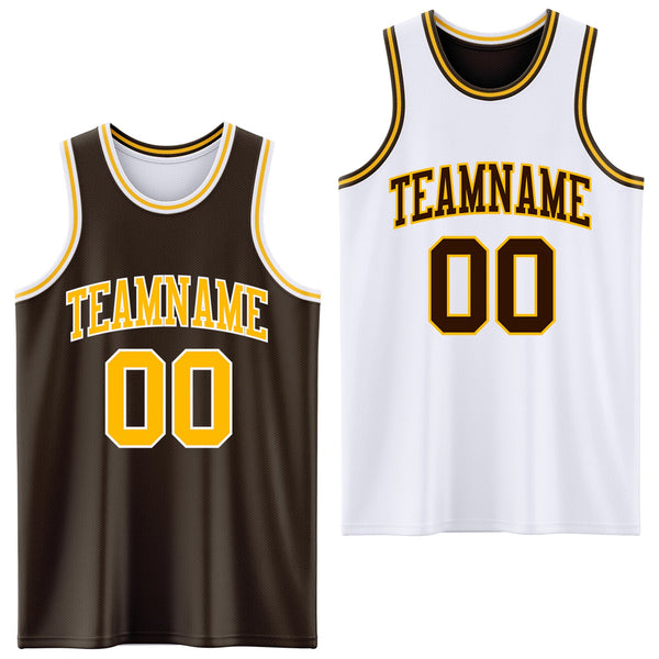 Custom Brown Gold-White Reversible Double Side Sublimation Basketball Set Jersey