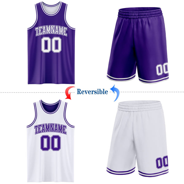 Custom Purple White Reversible Double Side Sublimation Basketball Set Jersey alternate
