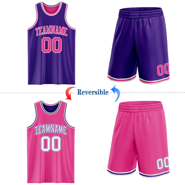 Custom Purple Pink-White Reversible Double Side Sublimation Basketball Set Jersey alternate