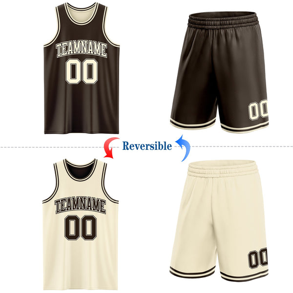 Custom Reversible Brown Cream Double Side Sublimation Basketball Set Jersey alternate