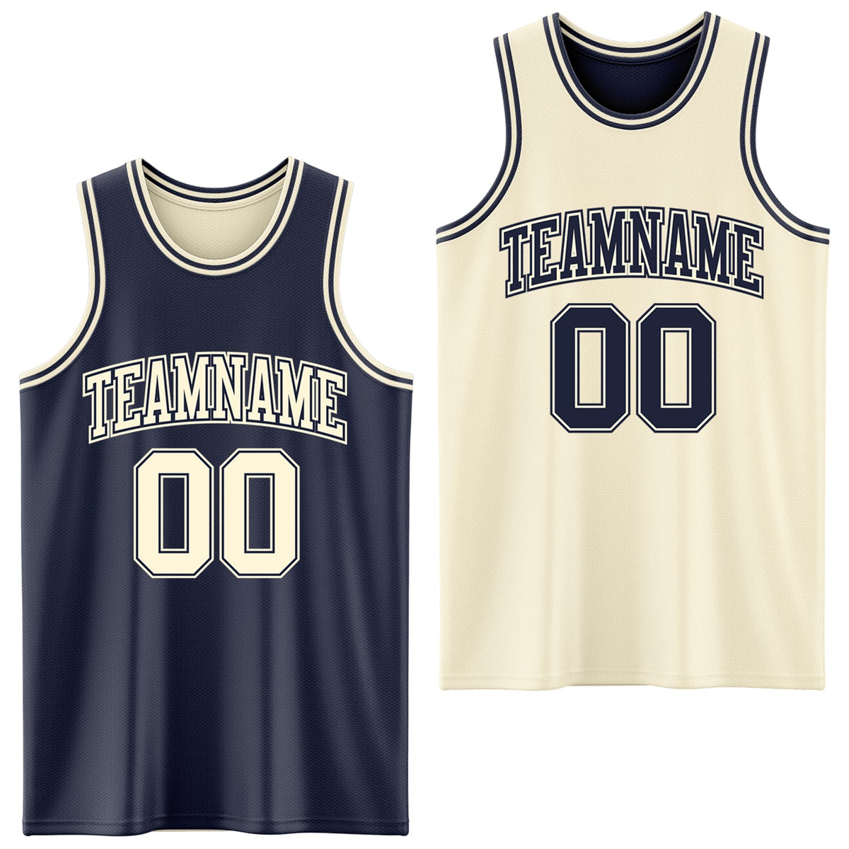 Custom Reversible Navy Cream Double Side Sublimation Basketball Set Jersey