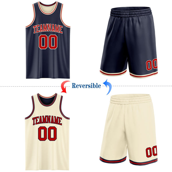 Custom Reversible Navy Red-Cream Double Side Sublimation Basketball Set Jersey alternate