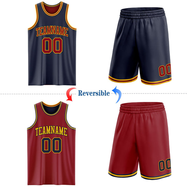Custom Reversible Navy Maroon-Gold Double Side Sublimation Basketball Set Jersey alternate