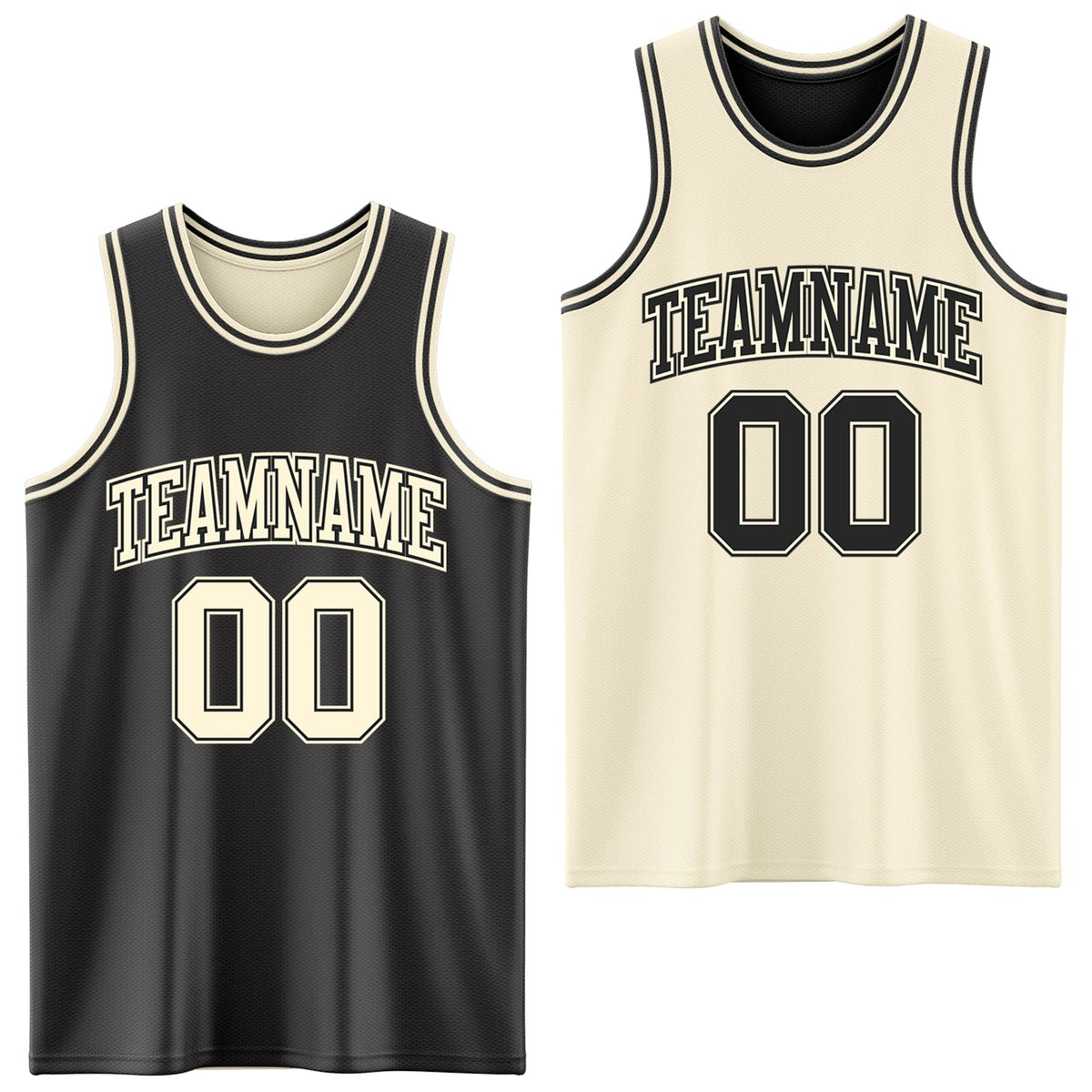 Custom Reversible Black Cream Double Side Sublimation Basketball Set Jersey