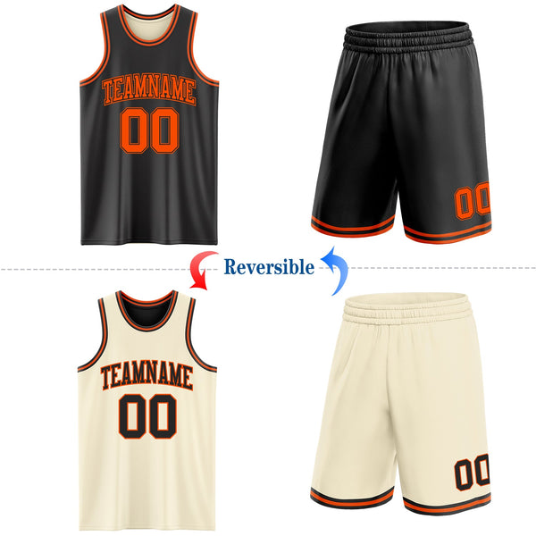 Custom Reversible Black Orange Double Side Sublimation Basketball Set Jersey alternate