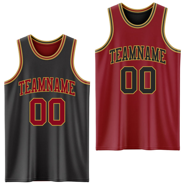 Custom Reversible Black Maroon-Old Gold Double Side Sublimation Basketball Set Jersey