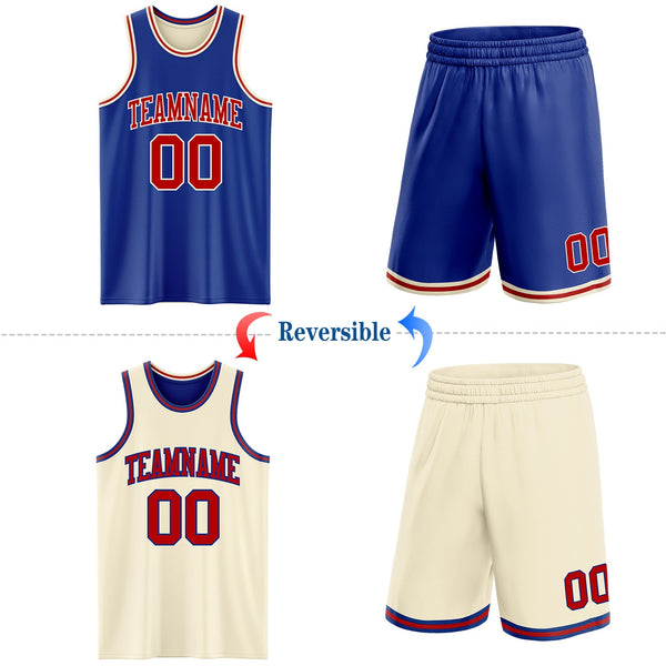 Custom Reversible Royal Red-Cream Double Side Sublimation Basketball Set Jersey alternate