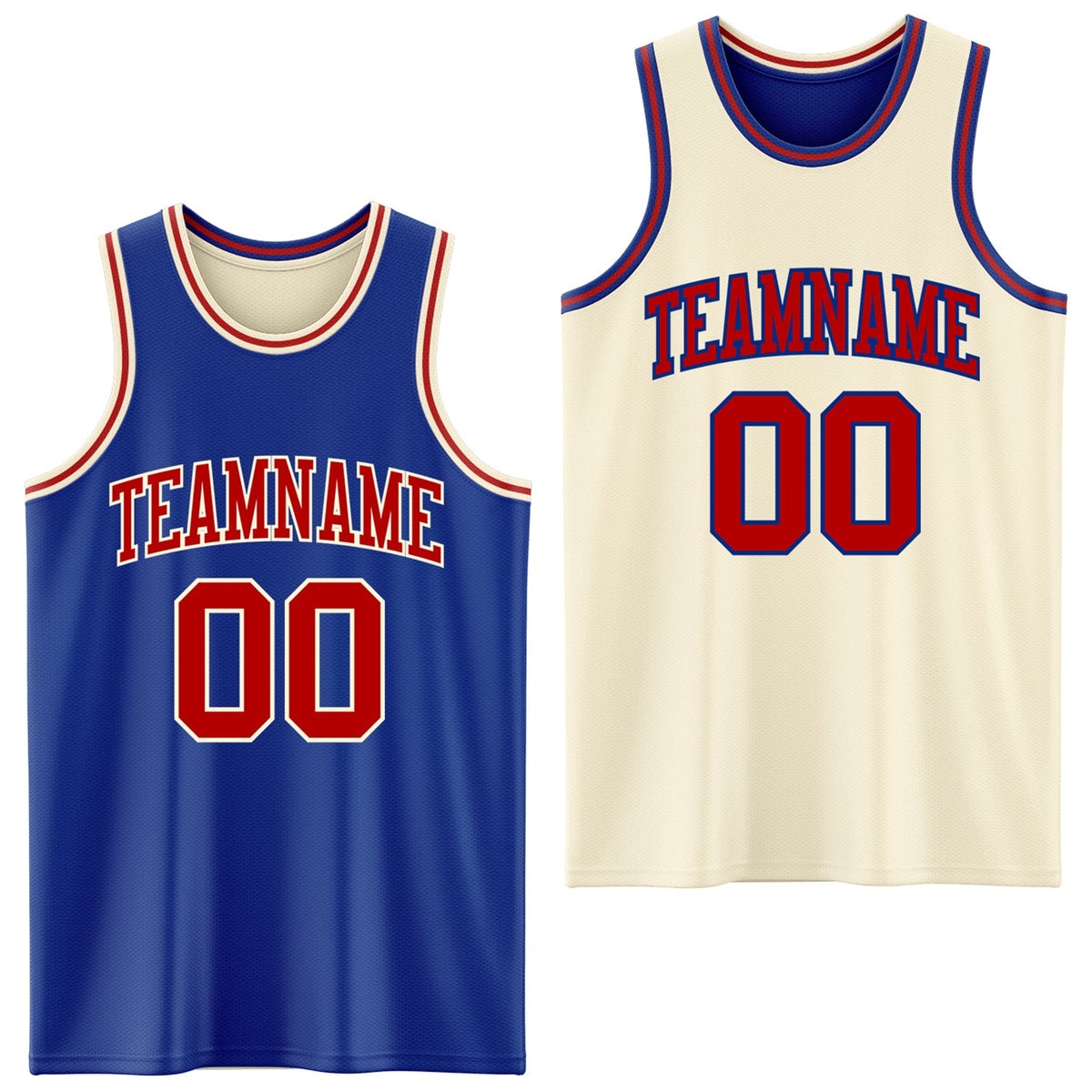 Custom Reversible Royal Red-Cream Double Side Sublimation Basketball Set Jersey