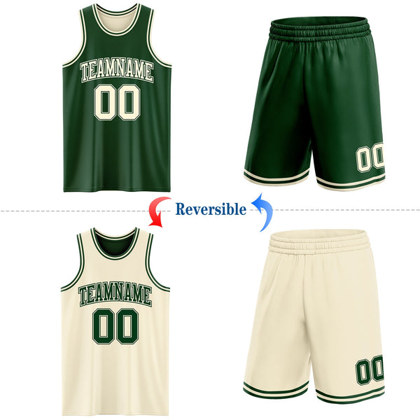 Custom Reversible Green Cream Double Side Sublimation Basketball Set Jersey alternate