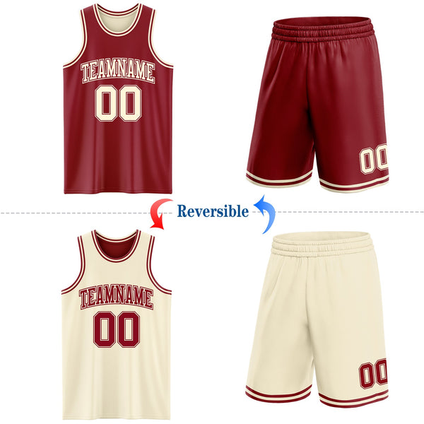Custom Reversible Maroon Cream Double Side Sublimation Basketball Set Jersey alternate